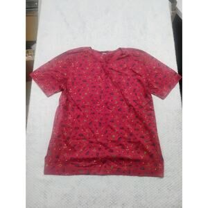 Vintage Nautical All-Over Print T-Shirt Women's Medium Red Coastal Anchor ships